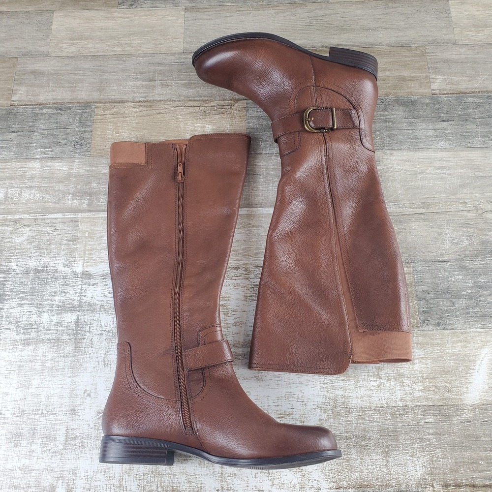 Naturalizer Jaya Womens Knee High Boots Sz 7 W Brown Leather‎ Side Zip Round Toe